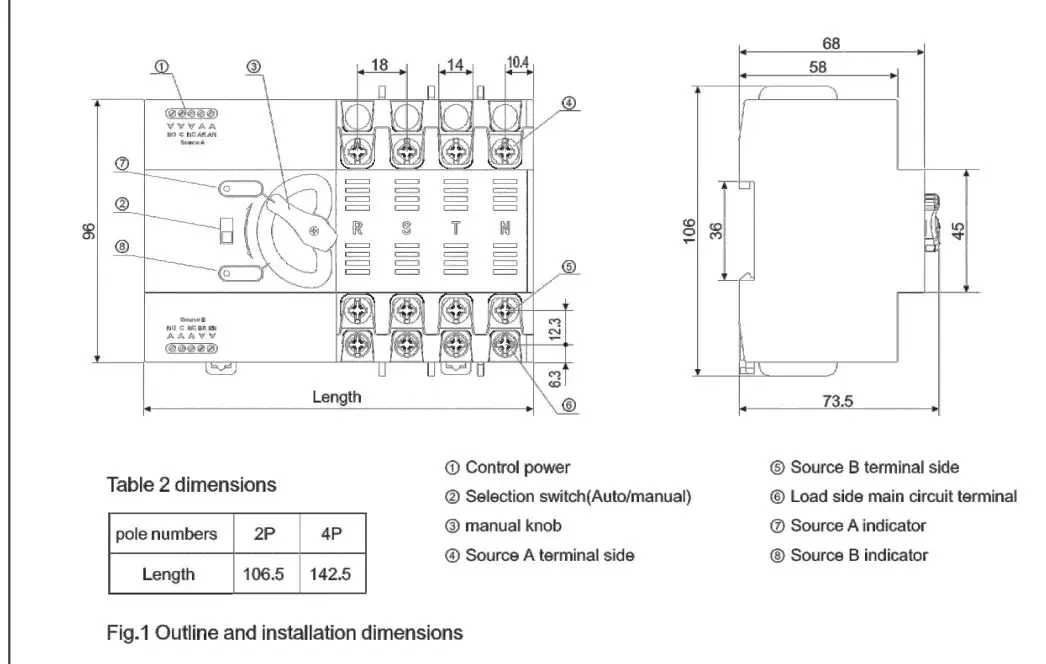 63A 100A 4P ATS Generator Dual Power Automatic Transfer Switch Module Circuit Breakers Switches Electric Generator Parts