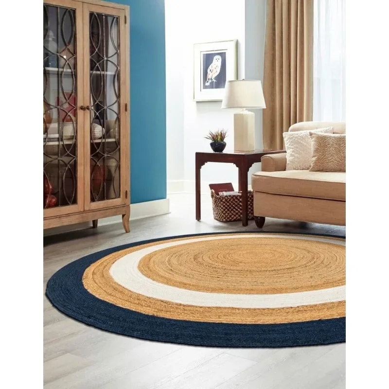 Lea-Tapis Rond Réversible en Jute Naturelle 100%, Décoration Moderne pour Salon