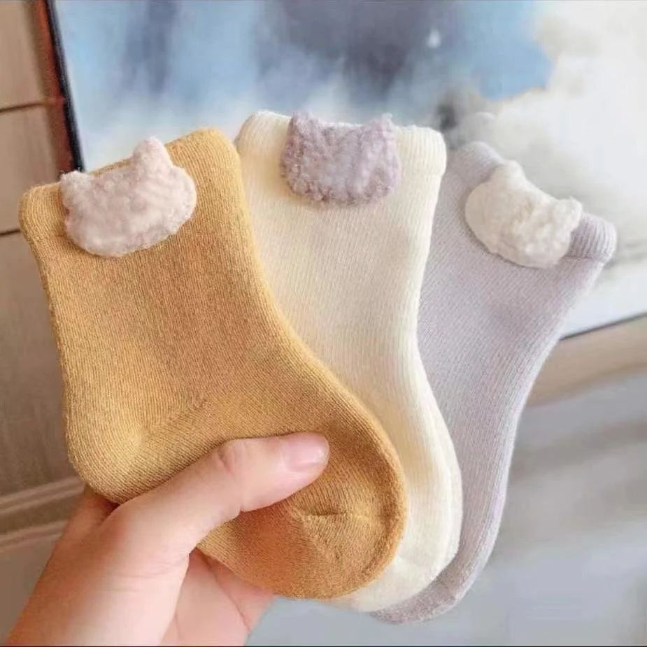 3Pairs Newborn Plush Sock Winter Warm Kids Middle Tube Socks Thicken Velvet Anti-Cold Baby Footwear Cute Cartoon Children Socks