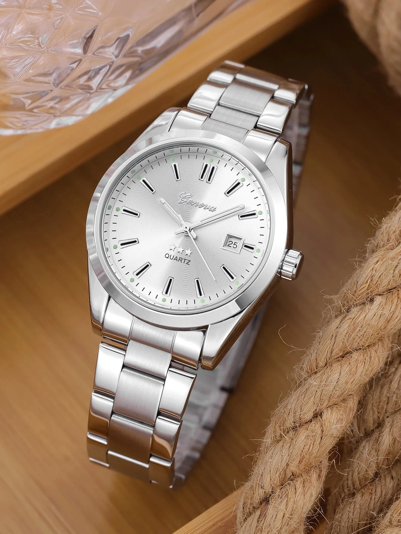 Reloj de cuarzo para mujer, diseño de banda de acero con calendario, accesorio de moda diario, regalo de cumpleaños sin caja