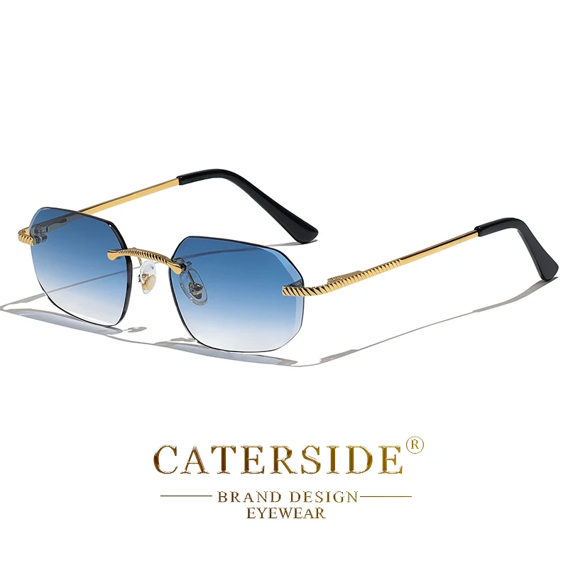 CATERSIDE Neue Retro Randlose Sonnenbrille männer Polygon Luxus Marke Designer Sonnenbrille Frauen Party Festival Brillen Geschenk Fall – Detail 24