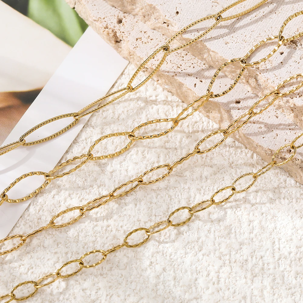 

1M Stainless Steel Bulk Link Chains Oval Embossing Extension Necklace Chains for DIY Necklace Bracelet Jewelry Making Supplies