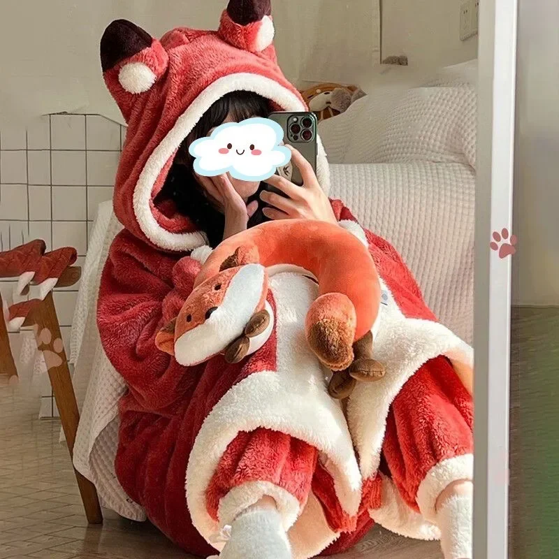 Damen Onesies Flanell Cosplay Kostüm Dinosaurier Panda Fuchs Tier Pyjama Cartoon Kapuze Nachtwäsche Halloween Weihnachten Nachthemd