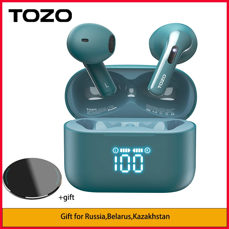 TOZO T21 Wireless Earbuds 5.3 Bluetooth Headphone Sem in Ear with Dual Mic Noise Cancelling Waterproof 44H with Power Display