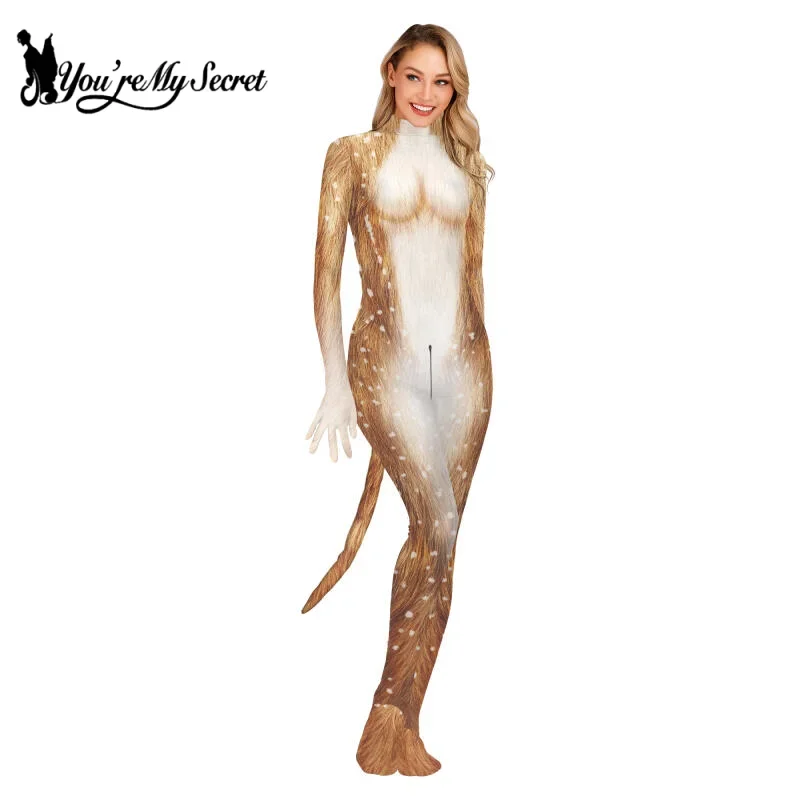 [أنت سري] الكبار الحيوان الأيائل سيكا الغزلان طباعة تأثيري أزياء مسرحية هالوين كرنفال حفلة تنكرية Zentai البدلة