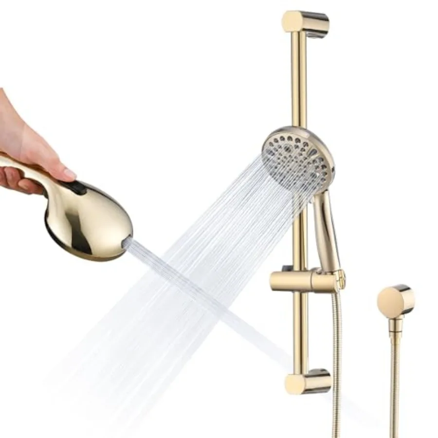 

Hand Shower with Slide Bar High Pressure 10 Setting Handheld Shower Head Adjustable Height 24" Slide Bar Wall Supply Elbow and