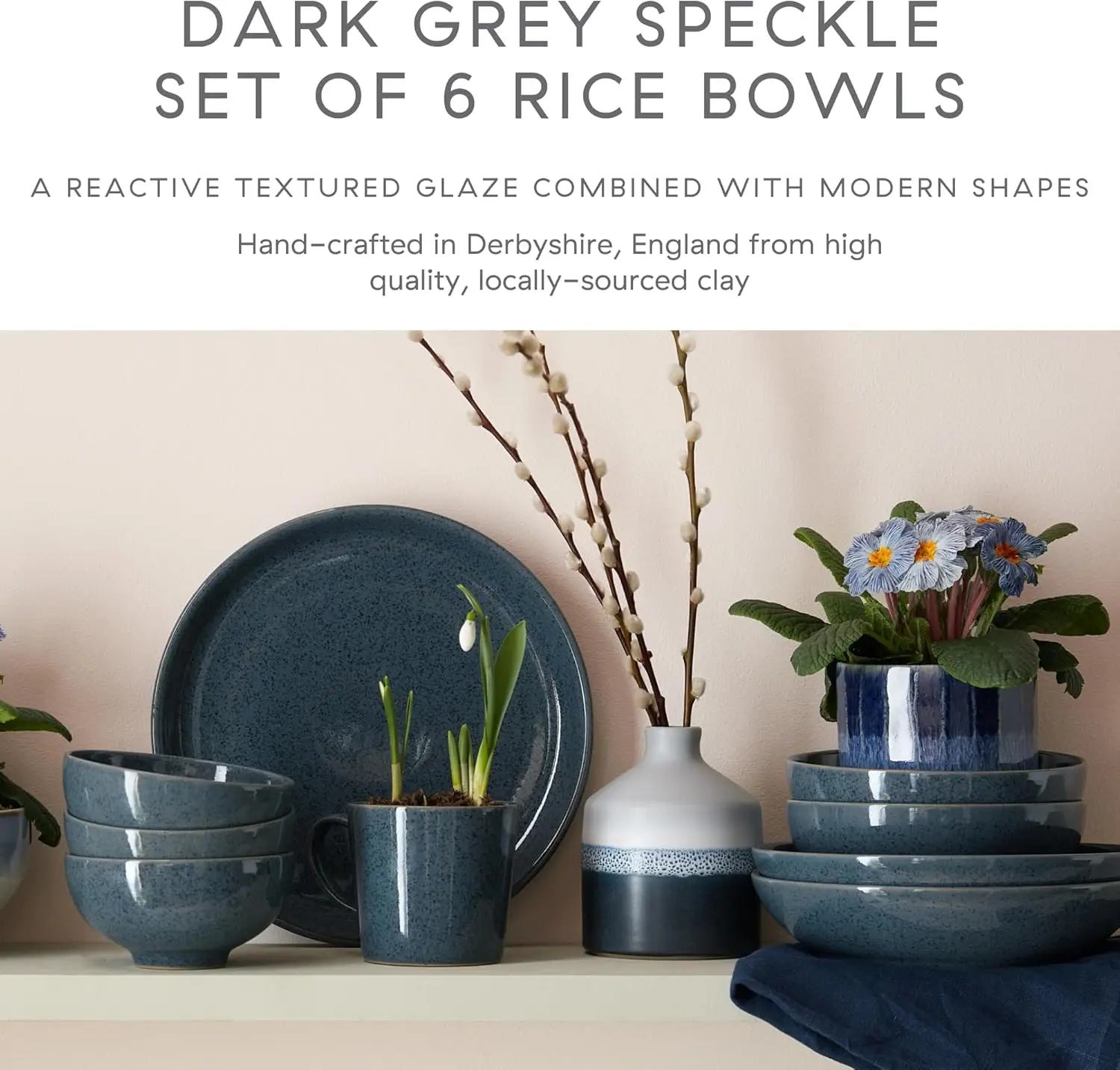 مجموعة أوعية أرز رمي باللون الرمادي الداكن مكونة من 6-16.2 أونصة لغسالة الأطباق، آمنة في الميكروويف - مقاومة للخدش - طلاء رمادي تفاعلي، سيراميك