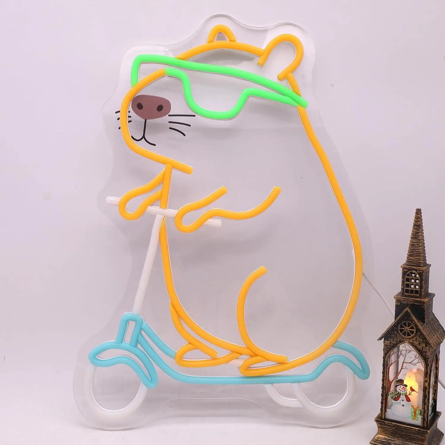 Capybara Scooter Neon Sign USB Dimmable LED Neon Light for Bedroom Kids Room Game Room Party Wall Art Decoration Gift for Kids