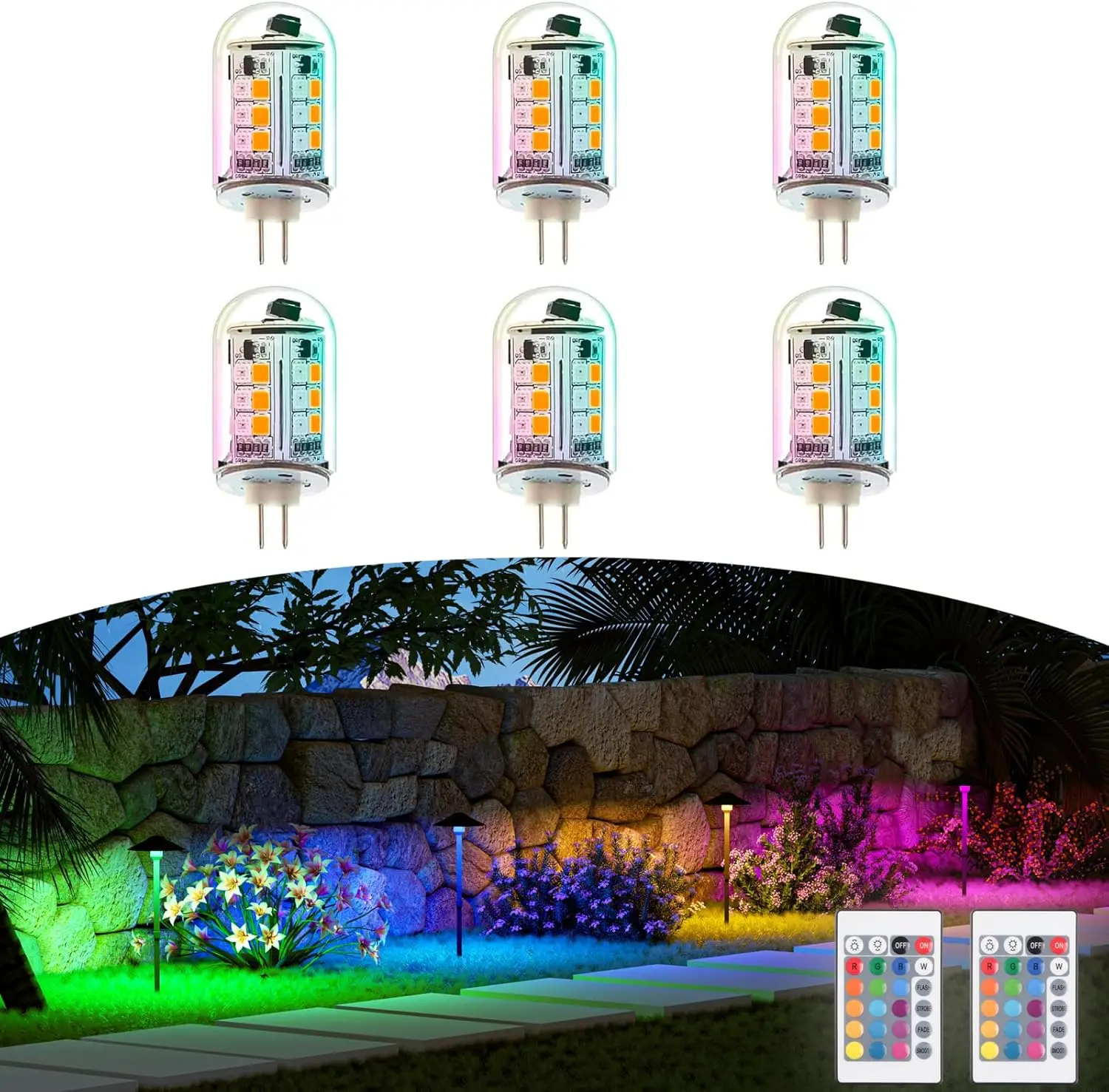 

Светодиодные лампы RGB T3 G4 Bi-pin 12В с изменением цвета, теплый белый + 15 цветов, с пультом ДУ для наружного ландшафтного освещения