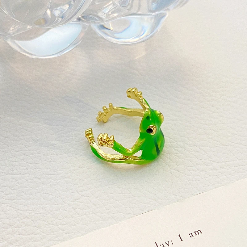 Green Funny Frog Ring Niche Design Cute Green Frog Ring Simple Versatile Animal Ring Opening Adjustable Ring For Women