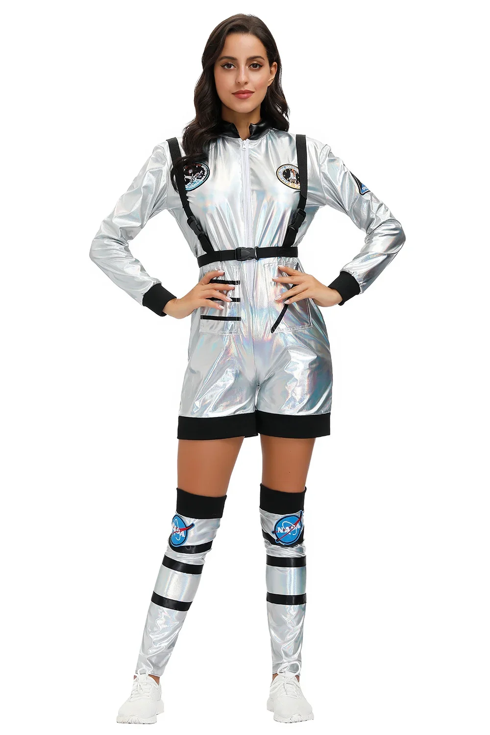 Women Astronaut Costume Adult Silver Spaceman Costume Space Suit Party Dress up Costume Astronaut Suit Halloween Party Jumpsuit