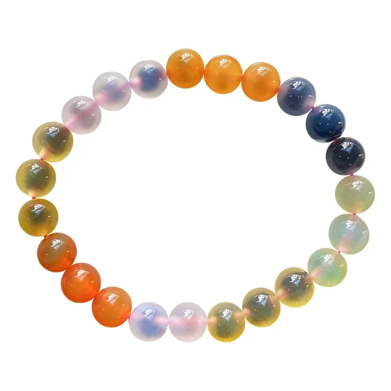 

Wholesale Full Color Gobi Natural Rainbow Sugar Heart Crystal Bracelet Round Bead Hand Row For Women Girl Gift Fashion Jewelry