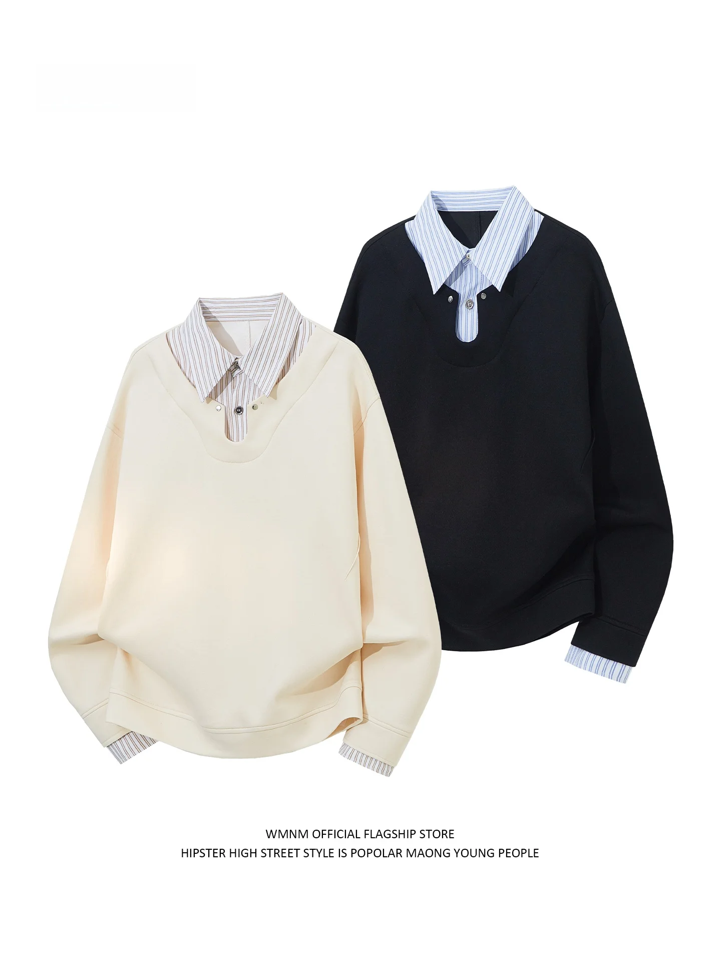 

Мужская толстовка с имитацией двойки и воротником-стойкой в американском стиле, осенне-зимняя, повседневная, для ношения под одеждой, модный бренд, уличный стиль, университетский стиль