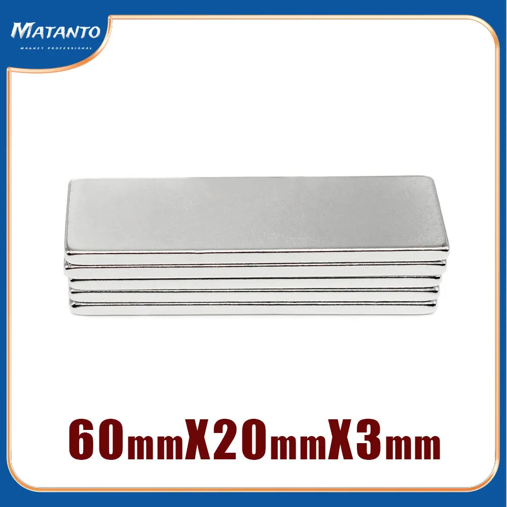 1/2/5/10/15PCS 60x20x3mm Block Strong Powerful Magnets 60x20x3 Rare Earth Neodymium Magnet N35 Permanent NdFeB Magnet 60*20*3