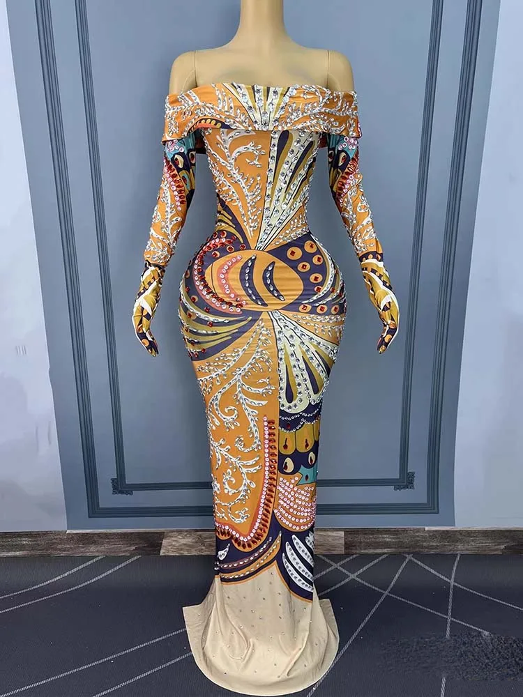 Vestido elástico de un hombro con estampado en caliente de alta calidad, ropa de mujer personalizada de nueva moda 2025