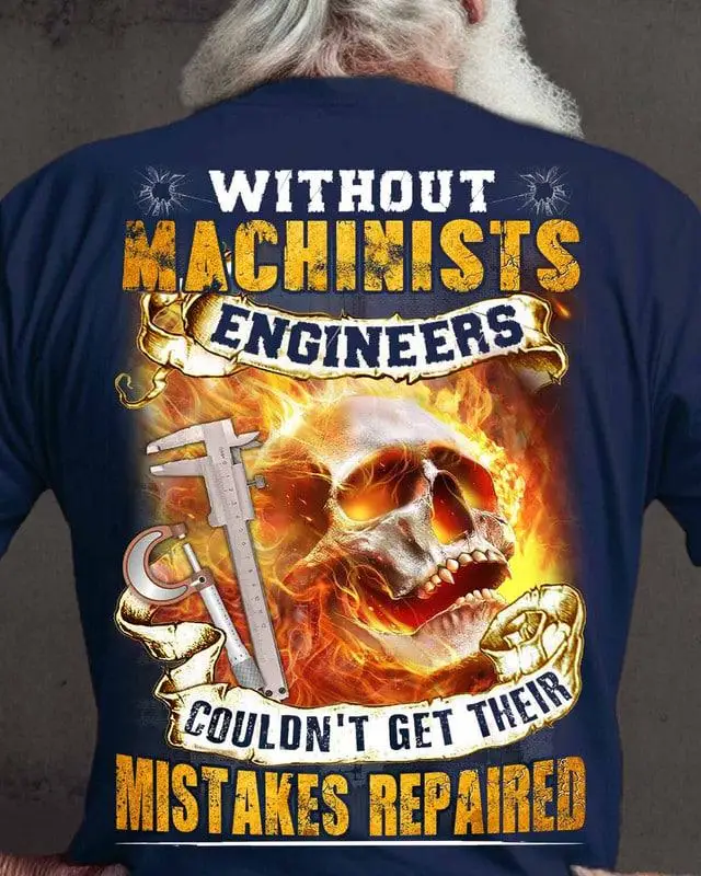 T-shirt en coton avec citation amusante de machiniste, motif crâne et outils de travail, imprimé au dos, cadeau pour ingénieur mécanicien, vêtement de travail graphique