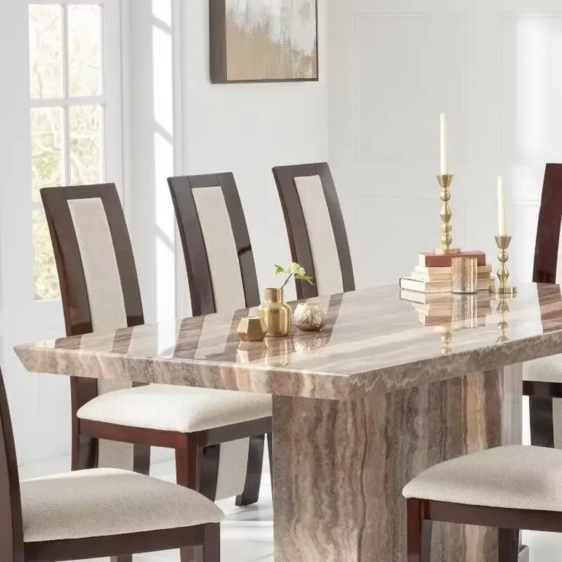 Customized High End Natural Stone Modern Furniture Rectangular Square Brown Marble Dining Table