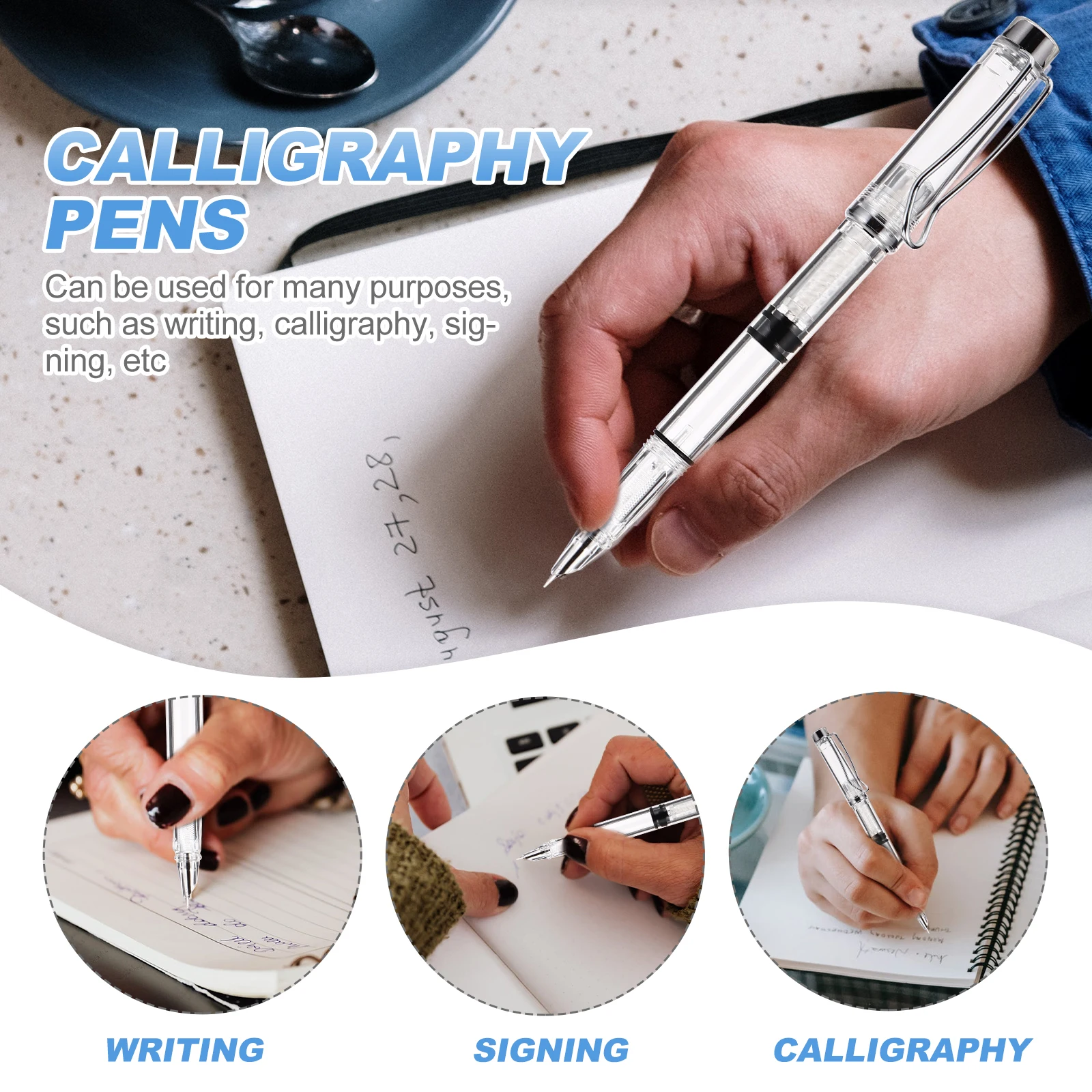 

2pcs Transparent Fountain Pen Ink Absorber Smooth Writing Curved Tip For Calligraphy Practice School Office Stationery