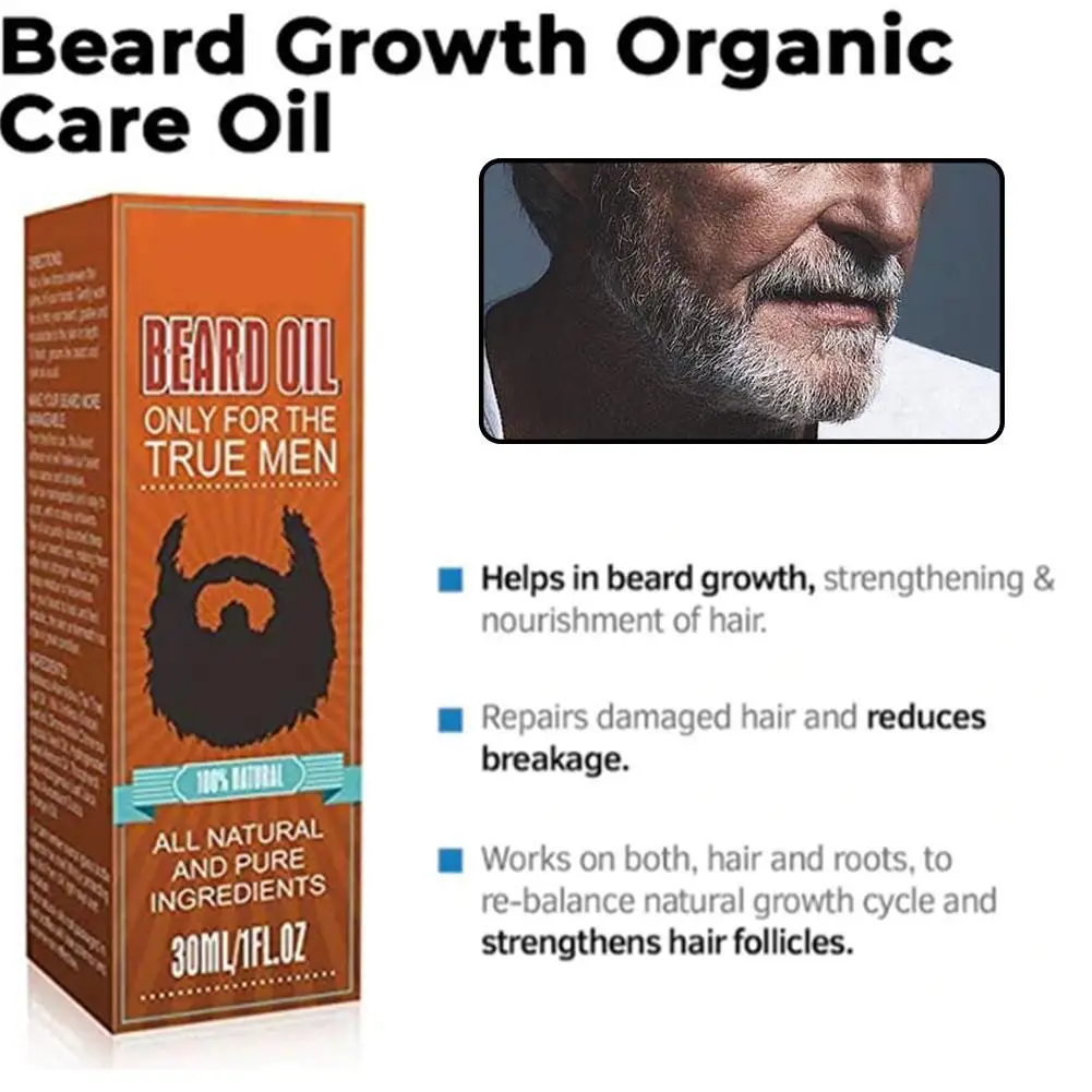 High-end 30ml Natural Organic Men Beard Growth Oil Shine Soften Beard Nourishing Strengthens Mustaches Only For True Man