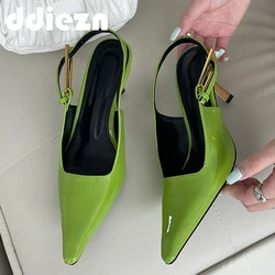 Green Women Heels Pumps Fashion Footwear Sandals Shoes For Female Shallow Pointed Toe Ladies Thin High Heels Buckle Strap Shoe