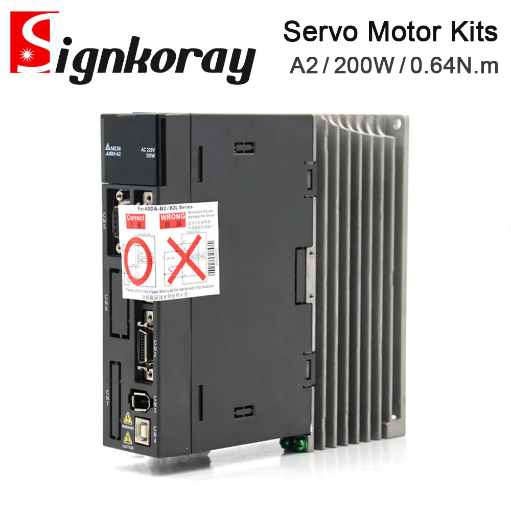 SignkoRay Delta Servo Motor Kits 200W ASD-A2-0221-L+ECMA-C10602RS 3000RPM 0.64N.m