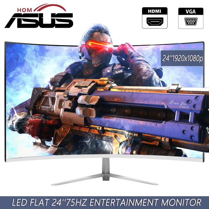 ASUSHOM 24 Inch Monitor LCD 75HZ Display Gebogene Bildschirm Computer Monitor PC 1K HD Gaming Display VGA HDMI interface