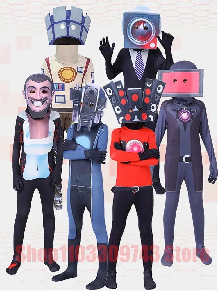 qq38Halloween Fun Cute Tight Top Jumpsuit Children's Role Play Funny Sound vs Toilet Man