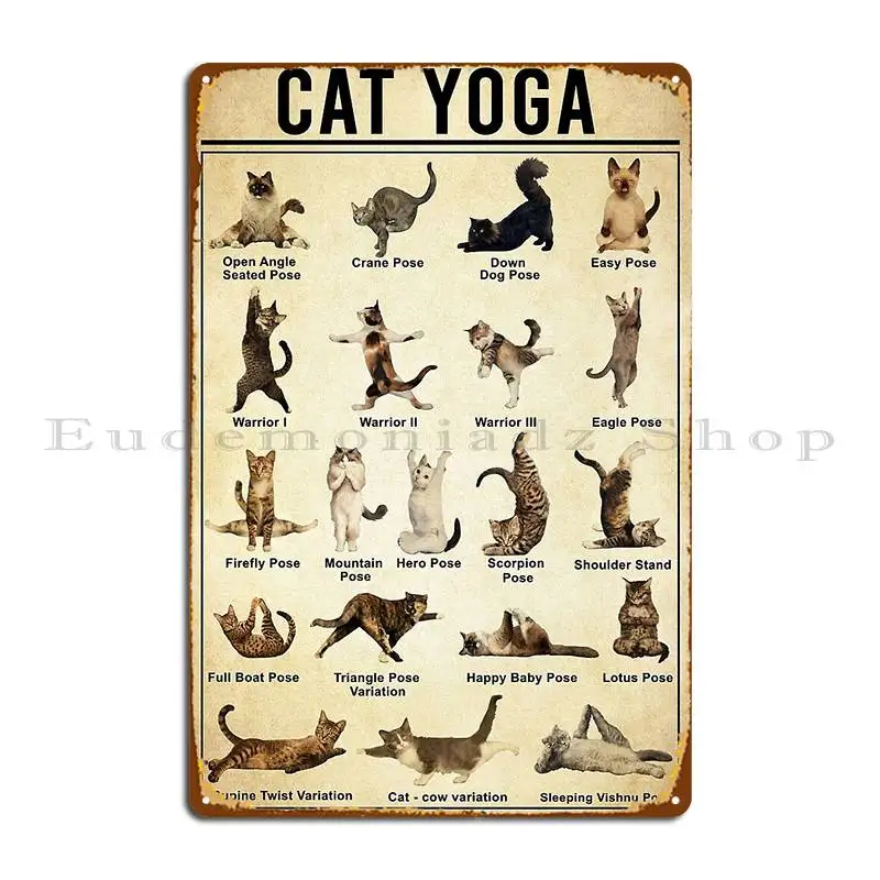 Yoga Cat Wall Art Cat Yoga Pose Metal Sign Pub Designs Create Create Plaques Tin Sign Poster