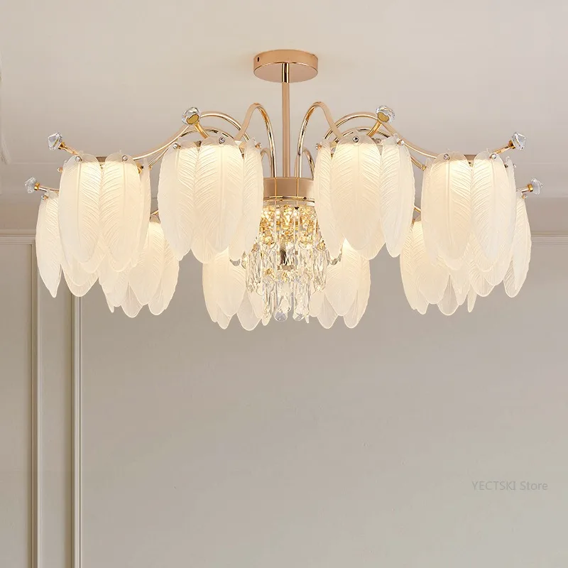 

Cream style light luxury living room master light bedroom light French feather crystal restaurant creative