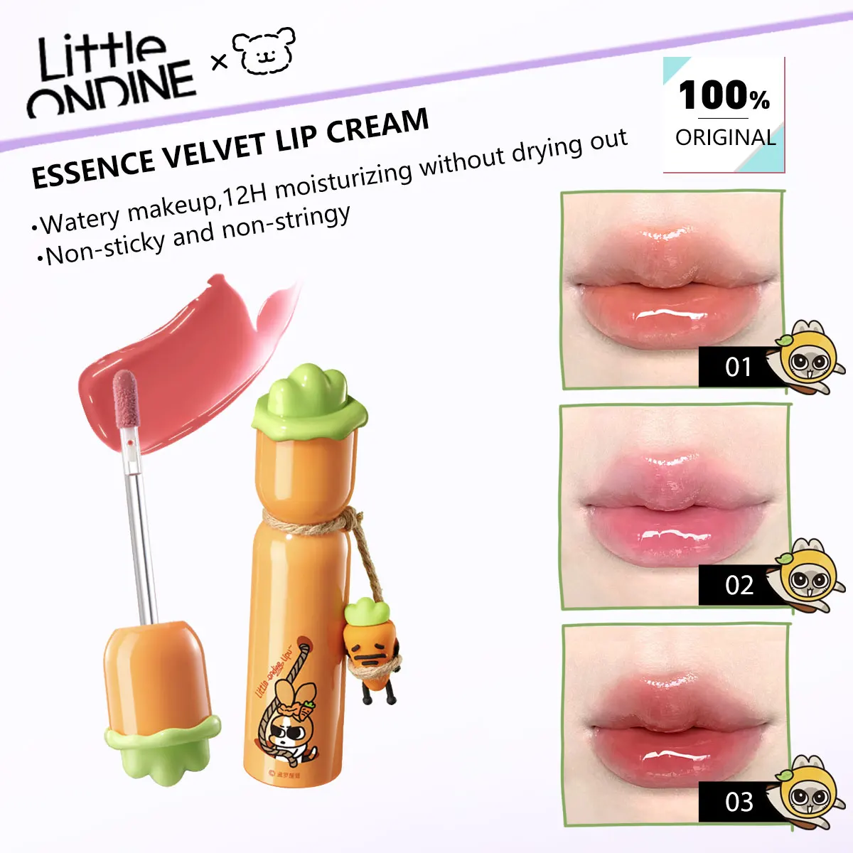Little ONDINE ESSENCE VELVET LIP CREAM,Hydrating Glossy Texture,Soft Velvet Matte Texture,Highly Pigmented&Vibrant,Luxury Makeup