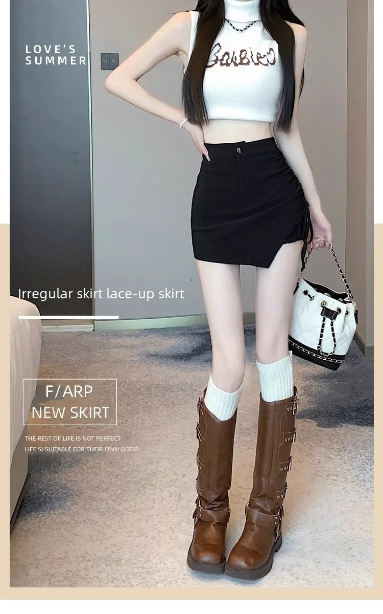 Mini robe trapèze noire irrégulière, taille haute, amincissante, nouveau Style, jupe pantalon, Sexy, épicée, pour filles, été 2024