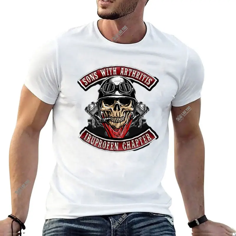 New Son with Arthritis Ibuprofen Chapter Old Biker Motorcycle on Back Men TShirt Vintage Funny Design Printed Modal T-shirt Tops