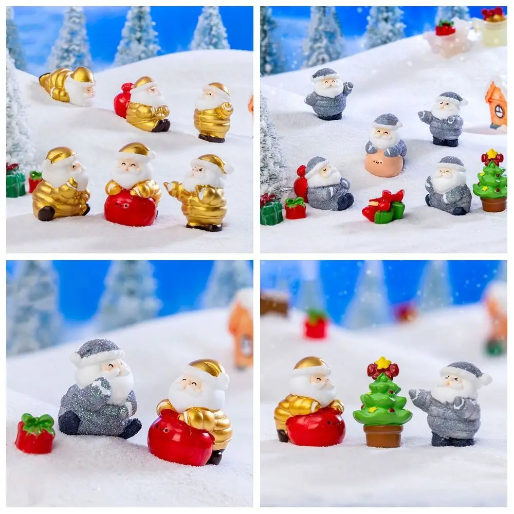 Gold Silver Christmas Figurines Accessories Resin Miniature Santa Claus Doll House Home Decorations Cartoon Santa Statue
