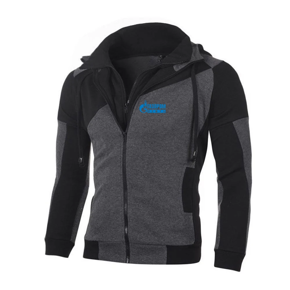 2023 New Men Russia Gazprom Leisure Hoodie Sweatshirt Outfits Spring Autumn Oversize Casual Color-Matching Slim Sweatshirt Top