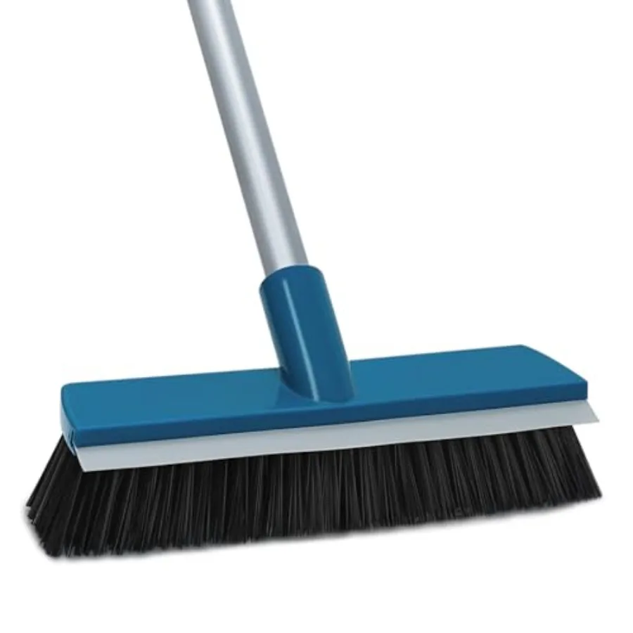 Stiff Bristle Deck Brushes for Scrubbing Heavy Duty with Rubber Scrape Squeegee, 55