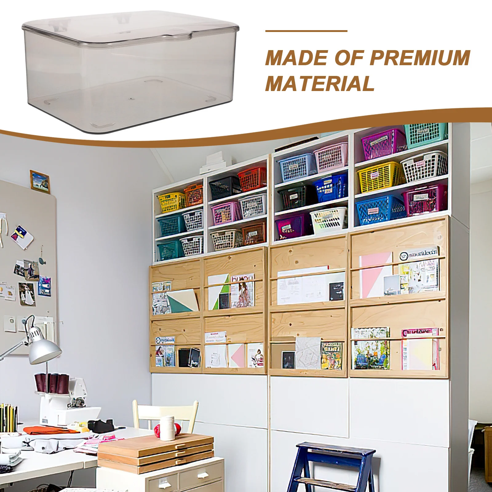 

Flip Top Storage Box Transparent Material Desk Organizer For Tea Set Makeup Stationery Office Home Lidded Container