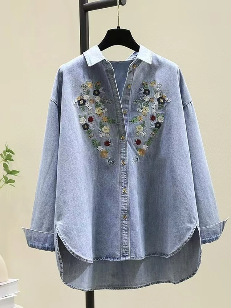 

Женская джинсовая одежда irt, весна-осень 2023, новинка 2023, тонкая хлопковая повседневная верхняя одежда больших размеров с вышивкой Faion для мам, винтажная одежда