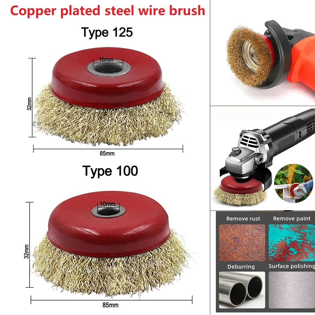 Copper Plated Steel Wire Brush For Sheet Metal,marine,aviation,automotive Grinding Wheel Derusting Deburring Polishing Tool