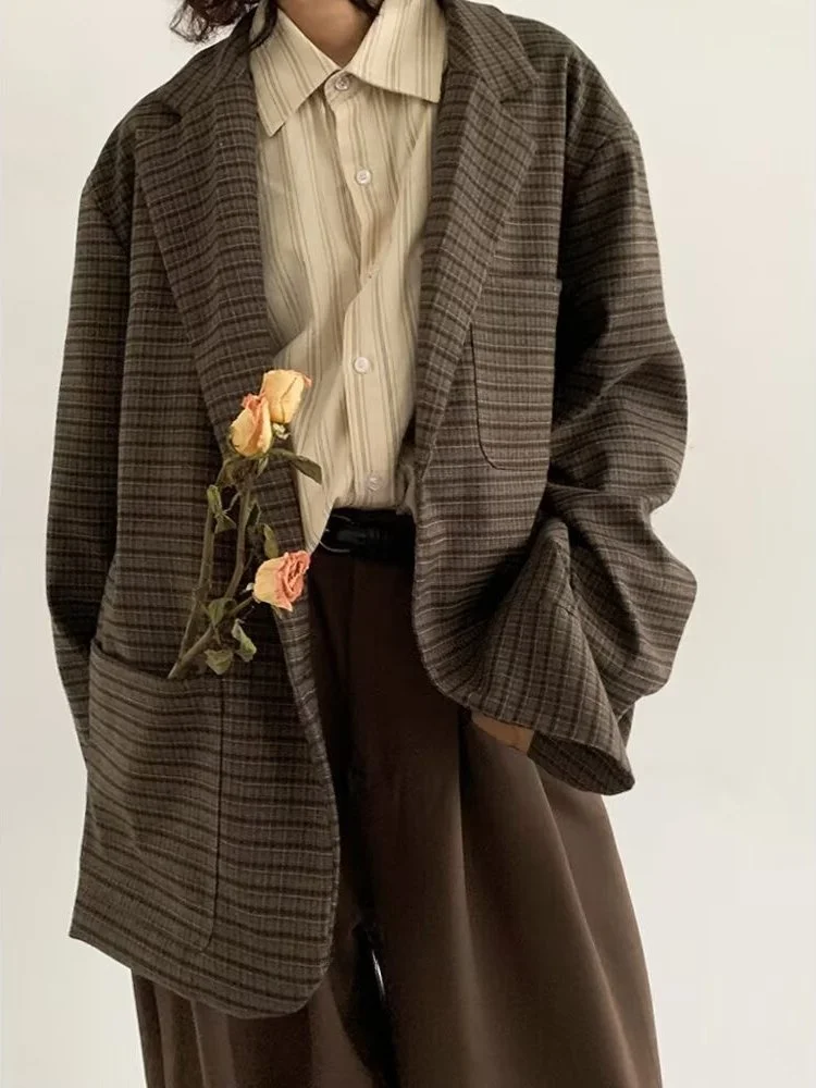 

Мужской приталенный костюм в клетку, повседневный, однотонный, весна-осень, корейская версия, высококачественная модная уличная одежда