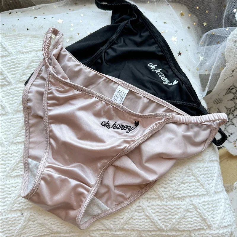 SP&CITY Simple Letter Traceless Satin Sexy Women\'s Underpants Low Waist Luxury Cotton Crotch Breathable Panties Seamless Briefs