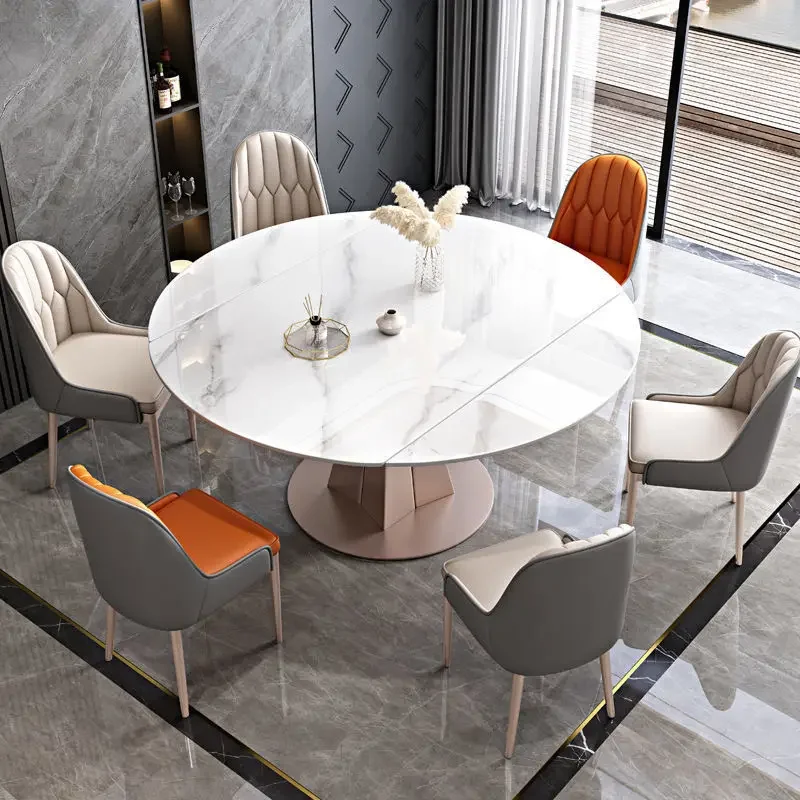 Luxury Rock Plate Dining Table And Chairs Set Modern Simple Living Room Square And Round Dual-purpose Telescopic Home Furniture