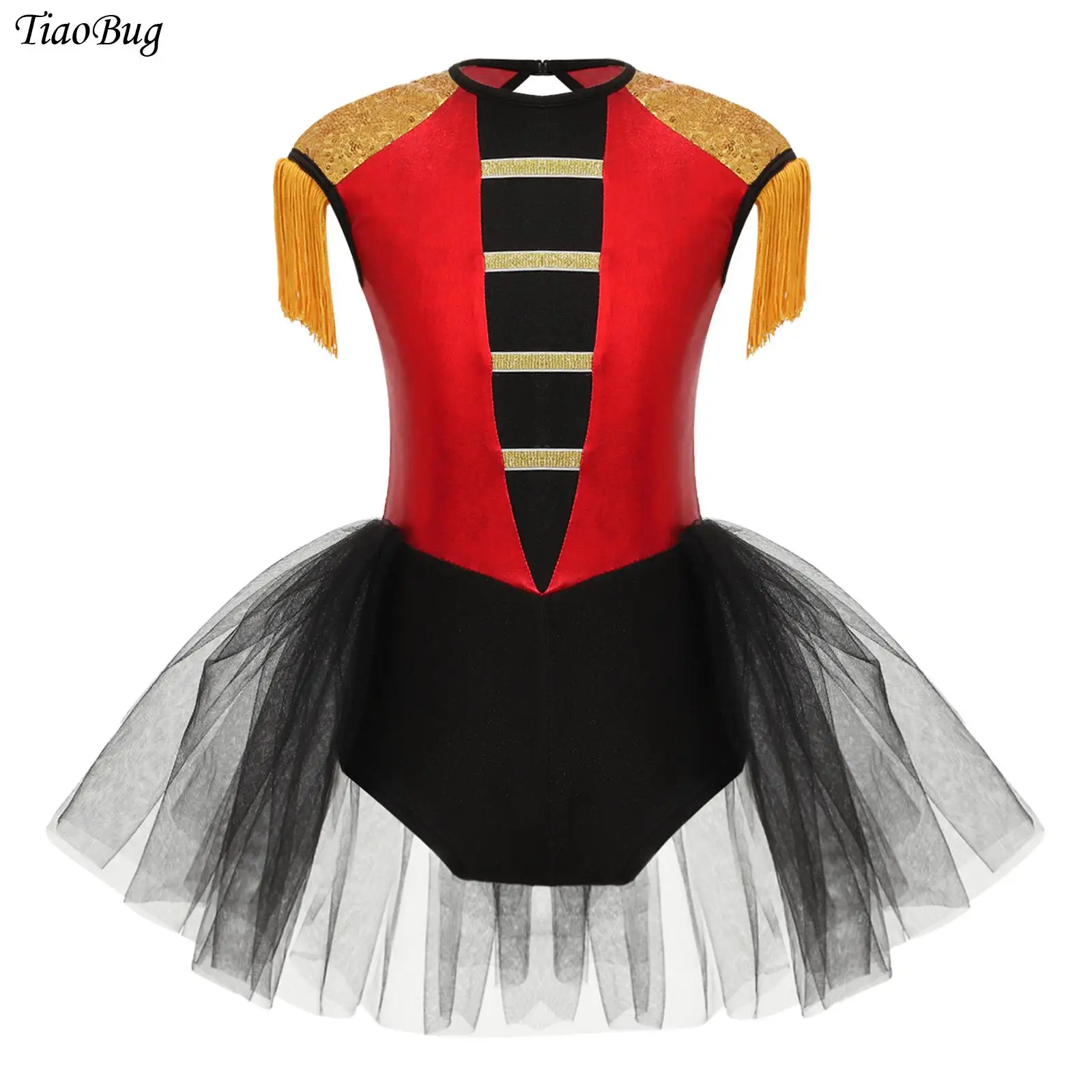 

Teen Girls Circus Ringmaster Cosplay Costume Sleeveless Sequins Tassels Leotard Tutu Dress Jumpsuit Unitard Cos Lion Tamer