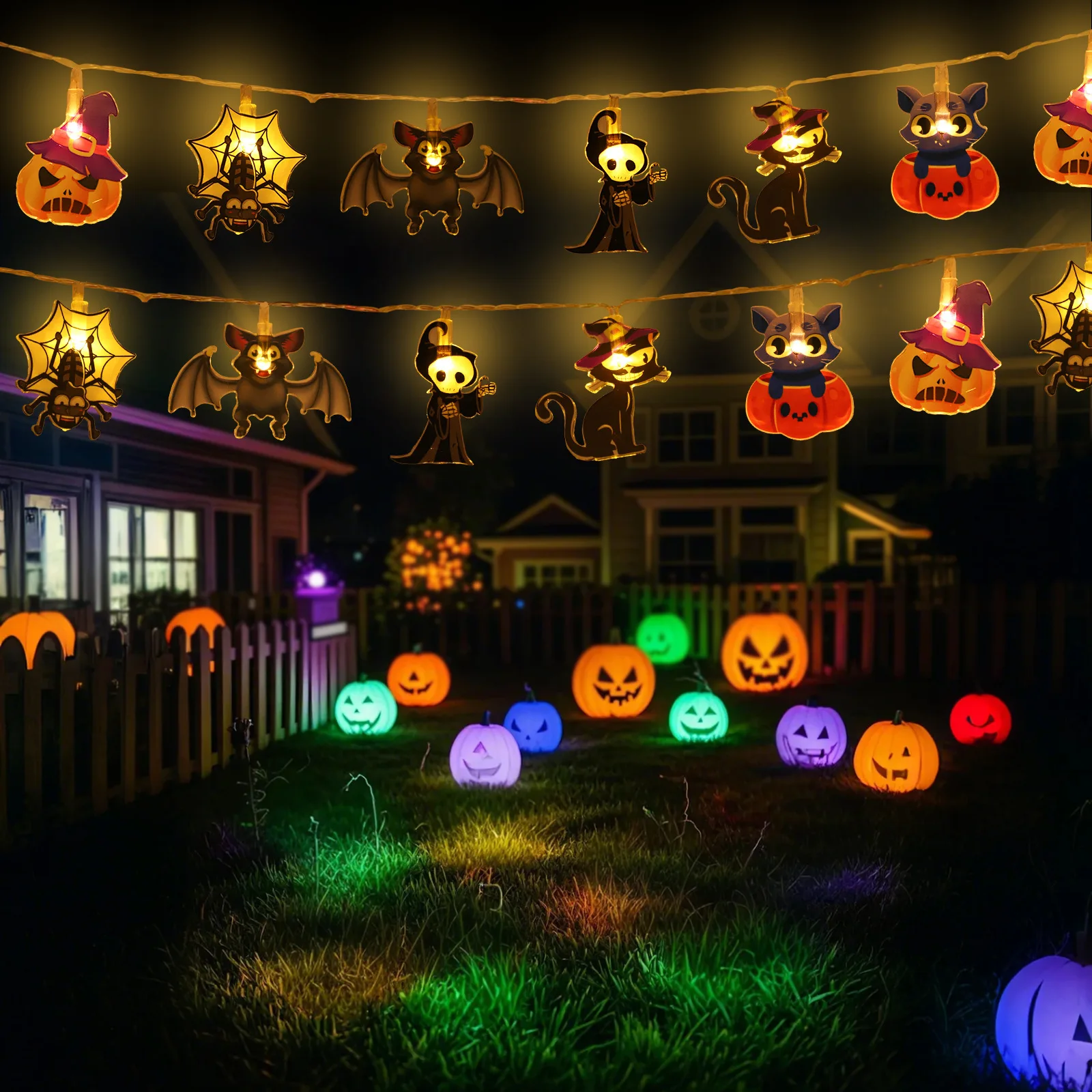 هالوين أدى سلسلة ضوء جو الديكور اليقطين الجمجمة الخفافيش العنكبوت الدعائم سلاسل الضوء للحزب #4