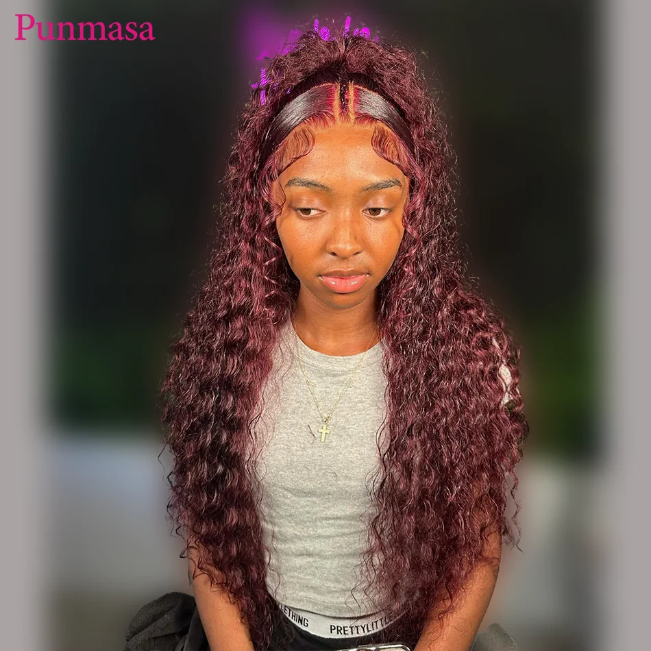 Punmasa Brazilian Reddish Brown Water Wave 13x6 Transparent Lace Frontal Wig 13x4 Lace Front Human Hair Wig Remy Glueless 200%