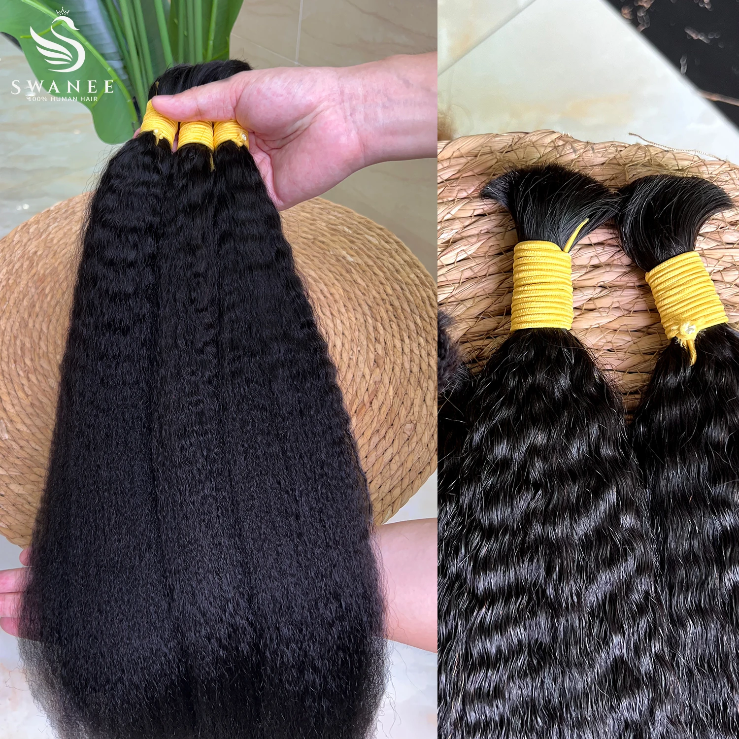 SWANEE 100% Human Hair Bulk Extension Virgin Human Hair  Kinky Straight Hair Bulk For Braiding Unprocessed No Weft for Braiding