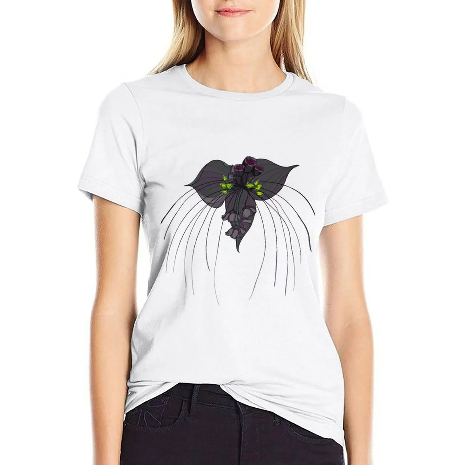 

Black Bat flower or devil plant. T-shirt summer top lady clothes aesthetic clothes funny t shirts for Women