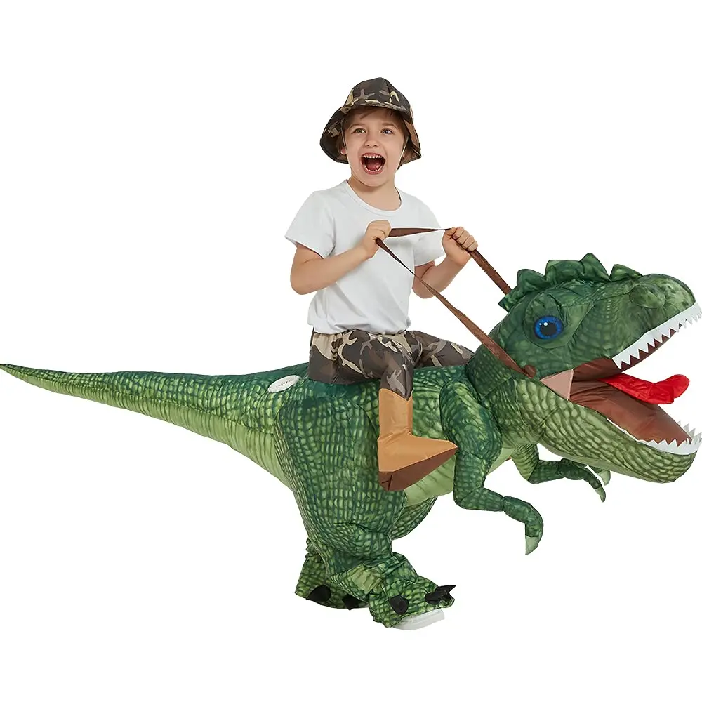 Adult Child Inflatable Jurassic Period Dinosaur Riding Green T-Rex Cosplay Air Blow-up Halloween Carnival Party Costume