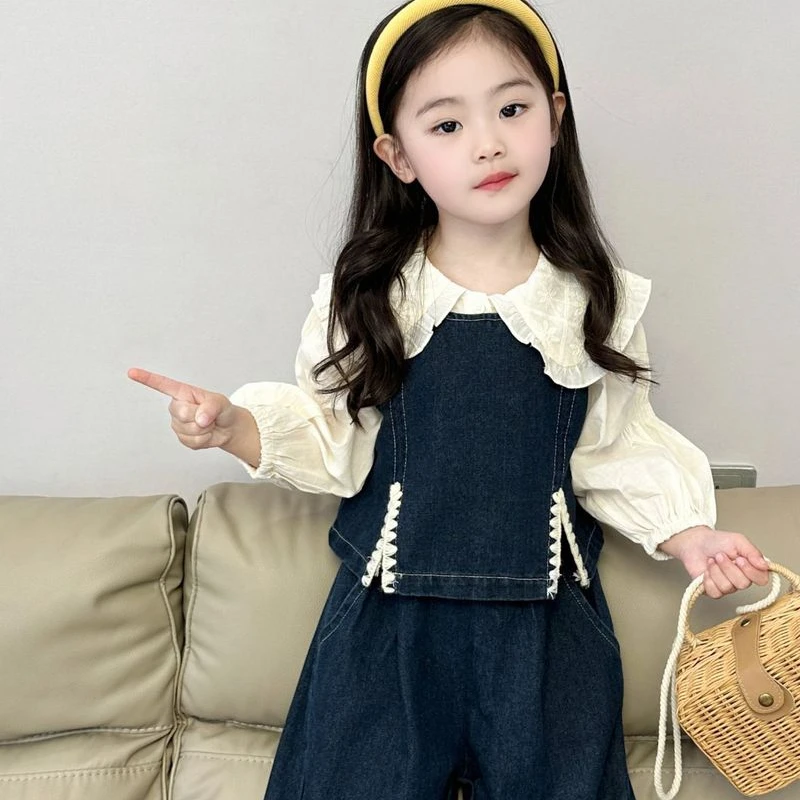 Shirt Jeans Suit Girl 2024 Autumn New Fashionable Set Lapel Little Comfortable Korean Style Tide Clothing