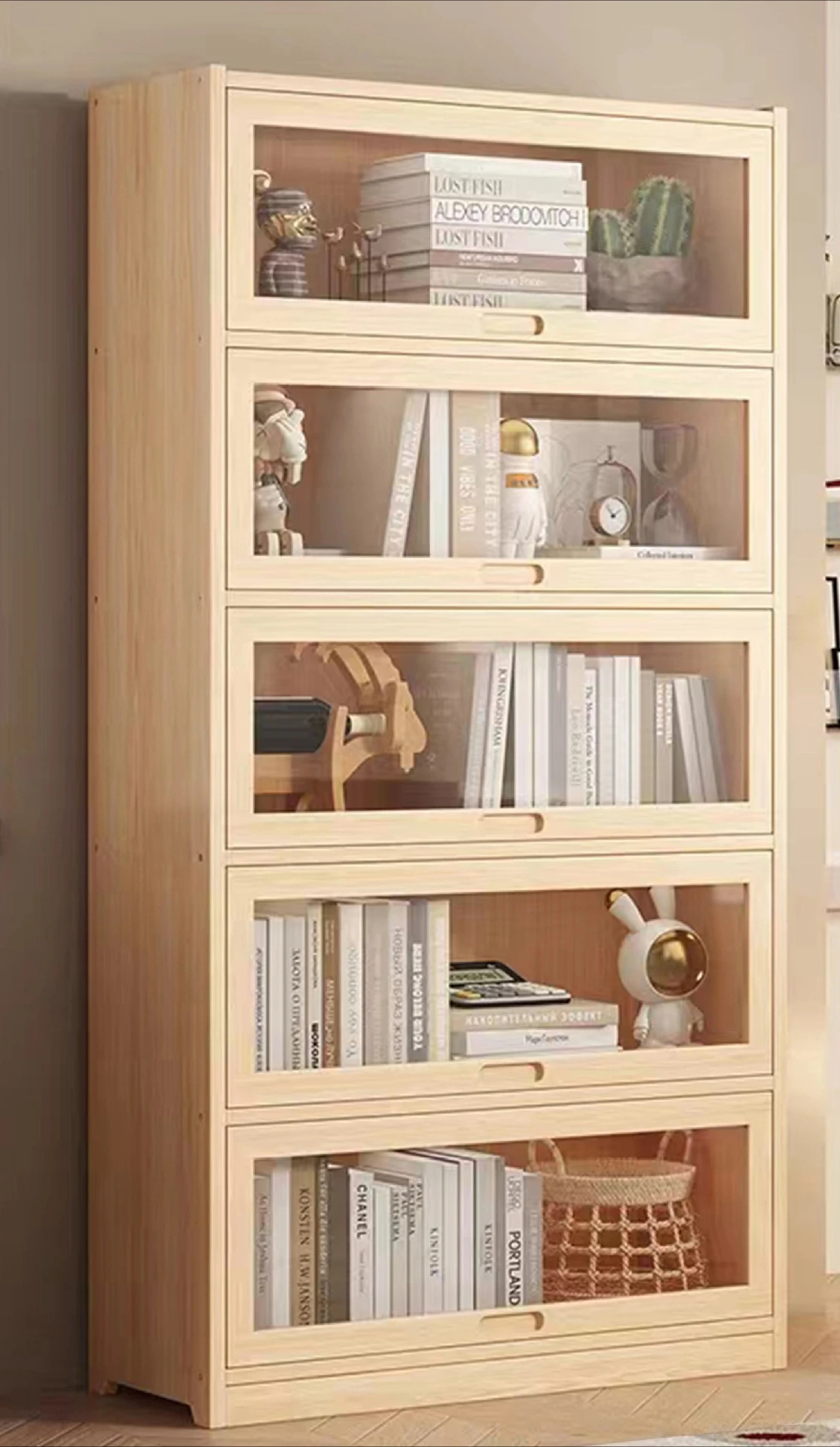 

Pine wood, full bookshelf, solid wood, floor-to-ceiling storage, cabinet dust-proof