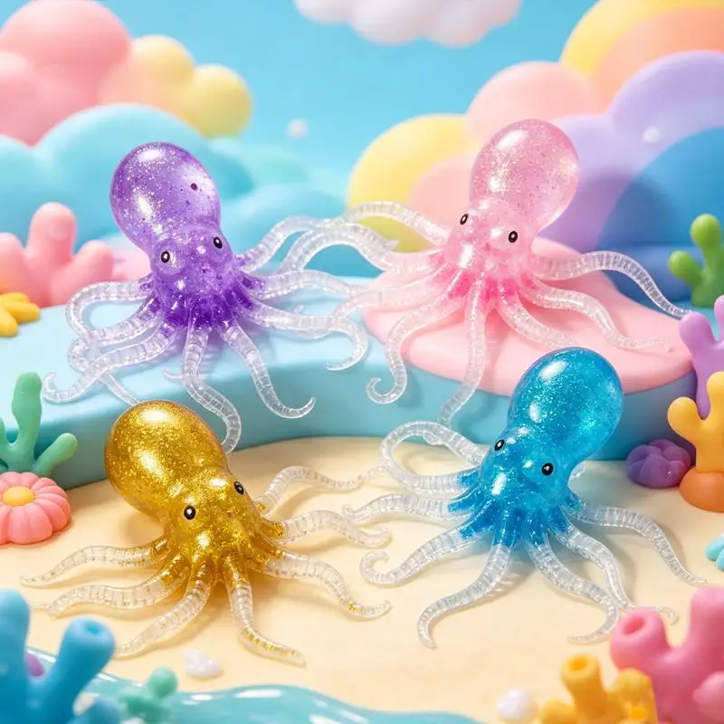 Colorful Jelly Octopus Stress Toy Realistic Soft Squeezable Design Anti-Anxiety Fidget Toy for Kids Adults Work Rest